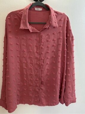 NWOT Hount Pink Chenille Dot Button Down Blouse XL